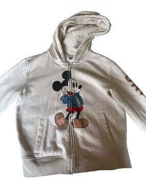 GAP Kids Disney Mickey Mouse Hoodie XL 12 Full Zip Oatmeal 1969 Graphic